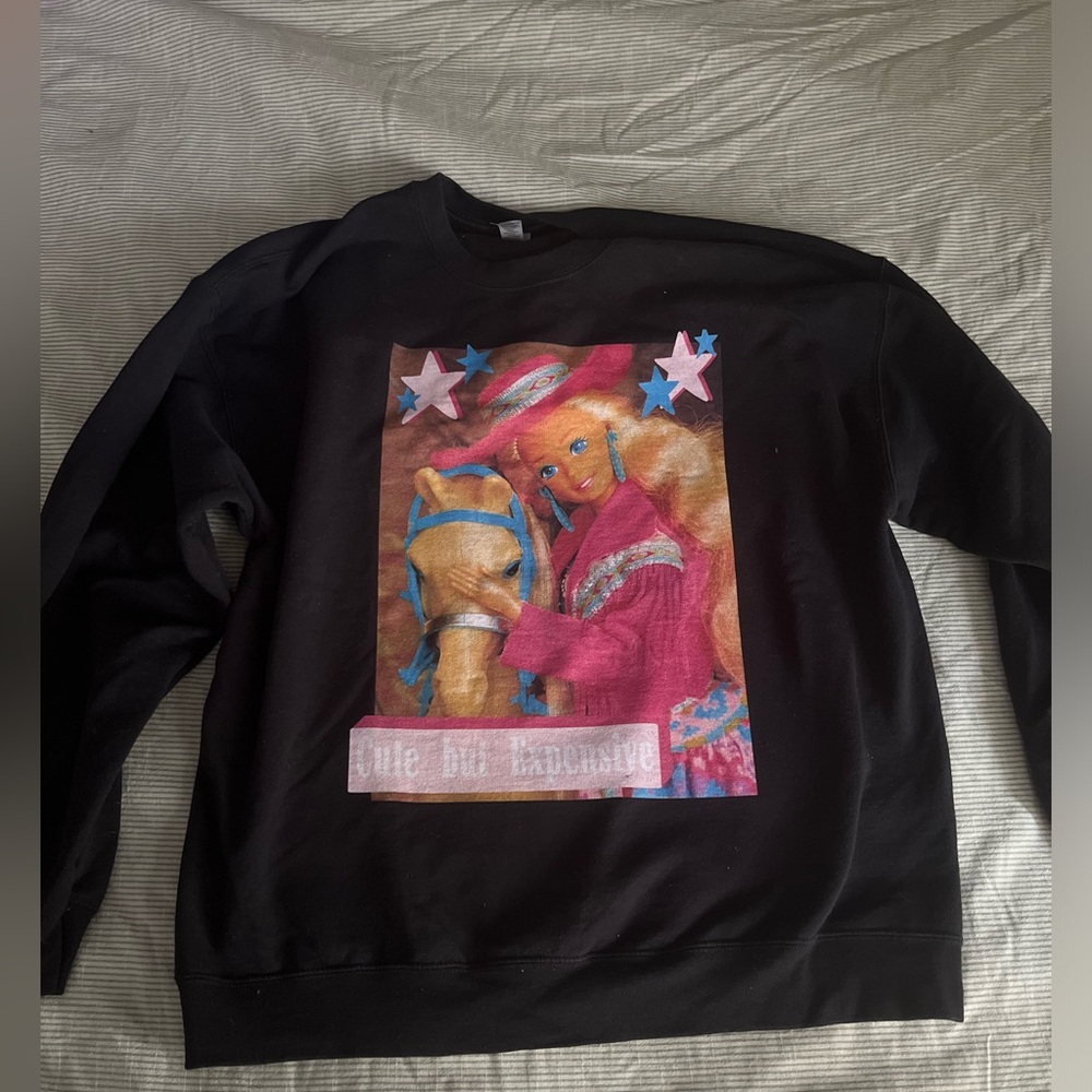 Vintage Barbie sweat shirt. 
“Expensive but cute”